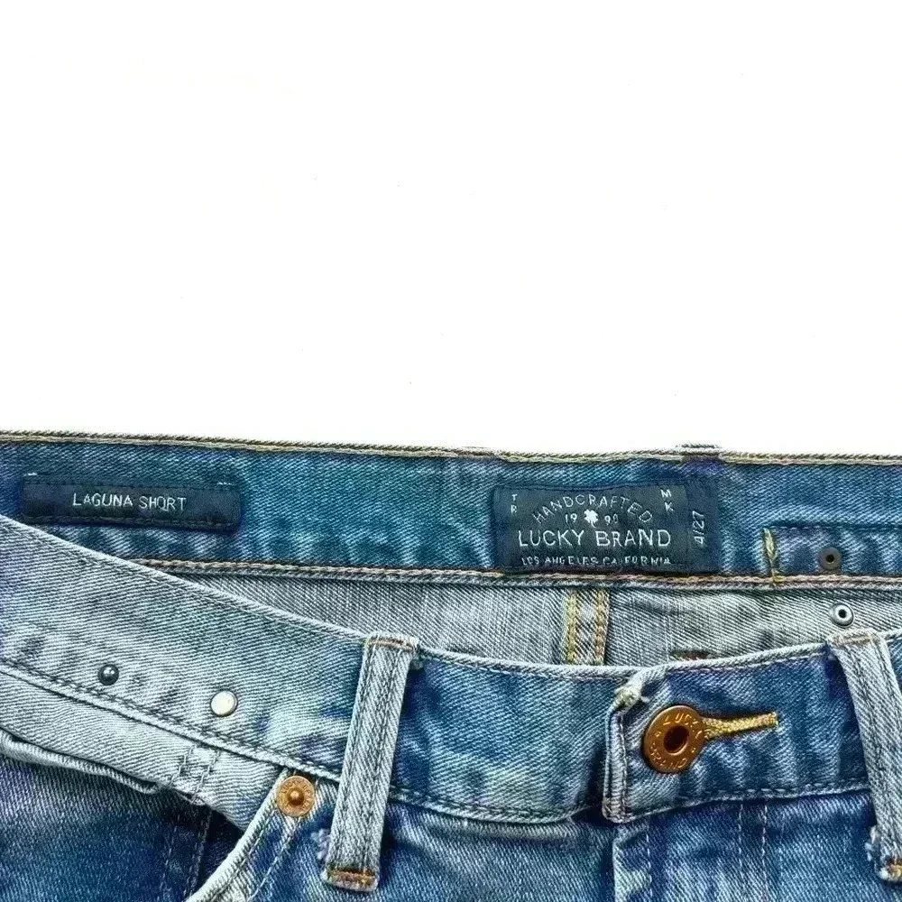 Lucky Brand Retro Faded Patchwork Whisker Frayed Denim Jean‎ Shorts Size 4/27